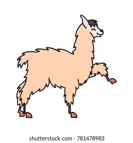 Vector illustration of cute character south America lama. Isolated outline cartoon baby llama. Hand drawn Peru animal guanaco, alpaca, vicuna. Drawing for print, fabric, textile, poster etc
