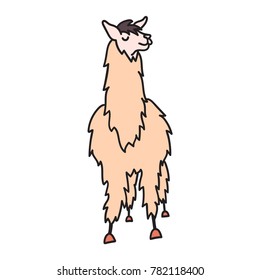 Vector illustration of cute character south America lama. Isolated outline cartoon baby llama. Hand drawn Peru animal guanaco, alpaca, vicuna. Drawing for print, fabric, textile, poster etc