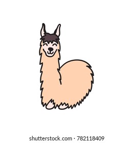 Vector illustration of cute character south America lama. Isolated outline cartoon baby llama. Hand drawn Peru animal guanaco, alpaca, vicuna. Drawing for print, fabric, textile, poster etc