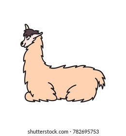 Vector illustration of cute character south America lama. Isolated outline cartoon baby llama. Hand drawn Peru animal guanaco, alpaca, vicuna. Drawing for print, fabric, textile, poster etc