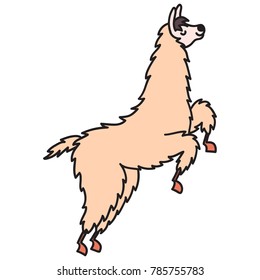 Vector illustration of cute character south America lama. Isolated outline cartoon baby llama. Hand drawn Peru animal guanaco, alpaca, vicuna. Drawing for print, fabric, textile, poster etc