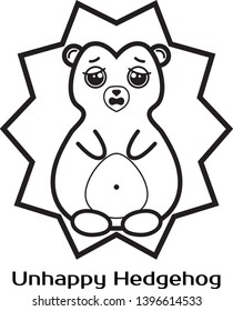 Vector  illustration of cute character. Unhappy kawaii hedgehog 