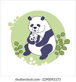 Imagen vectorial de personajes lindos panda mamá y bebé. Aislado sobre fondo blanco. Impresión del día de la madre.