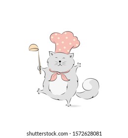 Vector illustration of cute chef cat,cartoon design isolated on white background.