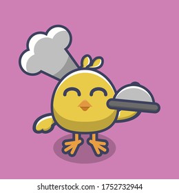 Vector illustration of Cute chef chicken. Flat Cartoon Style 