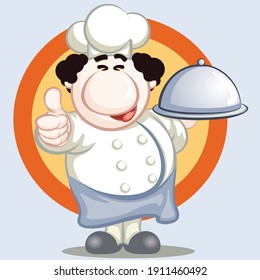 vector illustration of cute chef mascot ready to serve food
