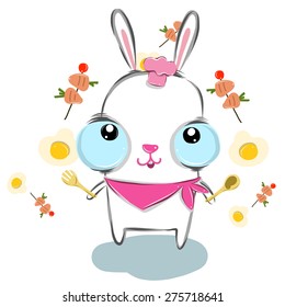 vector illustration of cute  chef white-rabbit cartoon drawing style