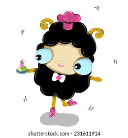 vector illustration of cute chefs  sheep  cartoon drawing style