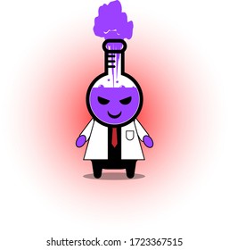 vector illustration of a cute chemical bottle with an angry purple liquid.