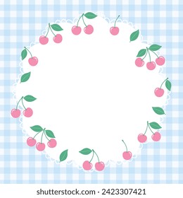 Vector illustration of cute cherry frame. cherry, fruit, lace, girly