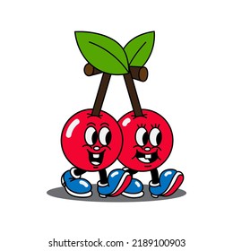 Vector illustration of cute cherry fruit cartoon character