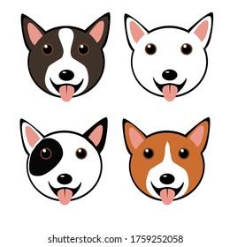 vector illustration of cute chibi funny bull terrier dog of different colors