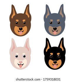 vector illustration of cute chibi funny doberman dogs of different colors