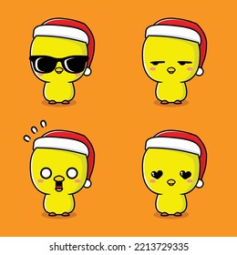 vector illustration of cute chick emoji in santa hat