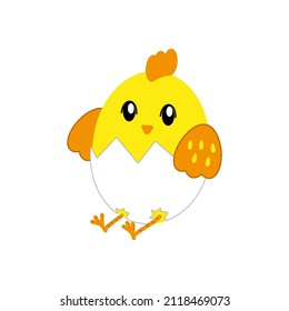Vector illustration of cute chick isolated on a white background. Chicken in flat style. Easter illustration.