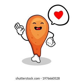 Vector illustration of a cute Chicken Drumstick with a happy expression with the property in his hand, a cute Chicken Drumstick character to be a mascot with a Chicken Drumstick theme.