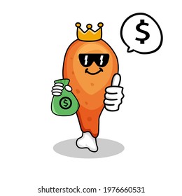 Vector illustration of a cute Chicken Drumstick with a happy expression with the property in his hand, a cute Chicken Drumstick character to be a mascot with a Chicken Drumstick theme.