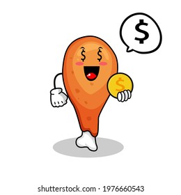Vector illustration of a cute Chicken Drumstick with a happy expression with the property in his hand, a cute Chicken Drumstick character to be a mascot with a Chicken Drumstick theme.