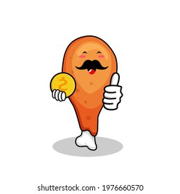Vector illustration of a cute Chicken Drumstick with a happy expression with the property in his hand, a cute Chicken Drumstick character to be a mascot with a Chicken Drumstick theme.