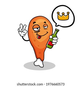 Vector illustration of a cute Chicken Drumstick with a happy expression with the property in his hand, a cute Chicken Drumstick character to be a mascot with a Chicken Drumstick theme.