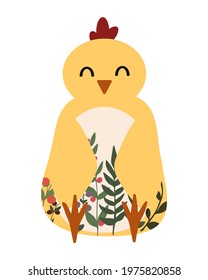 Vector illustration of a cute chicken on white background