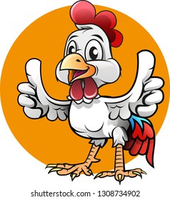 Vector illustration, cute chicken showing a thumbs up.