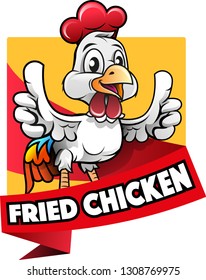 Vector illustration, cute a chicken showing two thumbs up for fried chicken restaurant.