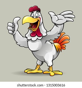 Vector illustration, cute a chicken showing a thumbs up for fried chicken restaurant.