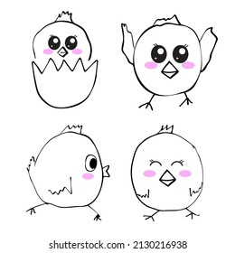 Vector illustration with cute chickens for icons.