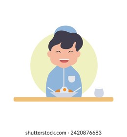 ilustración vectorial de un lindo personaje infantil rompiendo el rápido concepto simple eid mubarak feliz