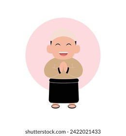 vector illustration of a cute child character breaking the fast simple concept eid mubarak happy