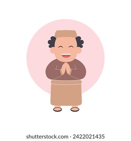 vector illustration of a cute child character breaking the fast simple concept eid mubarak happy