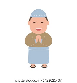 vector illustration of a cute child character breaking the fast simple concept eid mubarak happy
