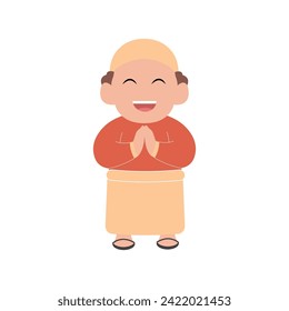 vector illustration of a cute child character breaking the fast simple concept eid mubarak happy