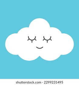 Vector illustration of a cute childish cloud with its eyes closed. Sleepy cloud resting. Peace, quiet and naps. Children's decoration.