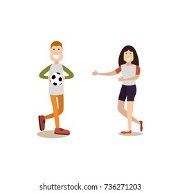 Vector illustration of cute children boy and girl. Brother and sister playing games flat style design element, icon isolated on white background.