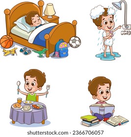 vector illustration of cute children daily routine