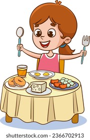 vector illustration of cute children having breakfast