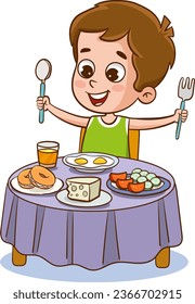 ilustración vectorial de niños lindos desayunando