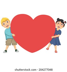 Vector Illustration Of Cute Children Holding Heart