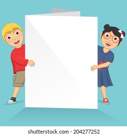 Vector Illustration Of Cute Children Holding White Banner