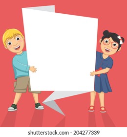 Vector Illustration Of Cute Children Holding Origami Banner