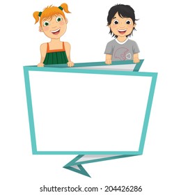 Vector Illustration Of Cute Children Holding Origami Banner