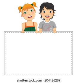 Vector Illustration Of Cute Children Holding Banner