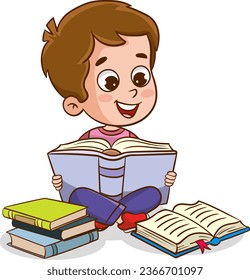 vector illustration of cute children reading a book