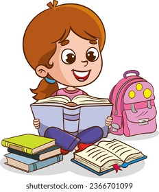 vector illustration of cute children reading a book