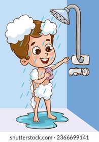 vector illustration of cute children taking a bath