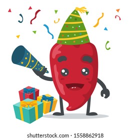 vector illustration of cute chilli mascot or character says happy new year in white background