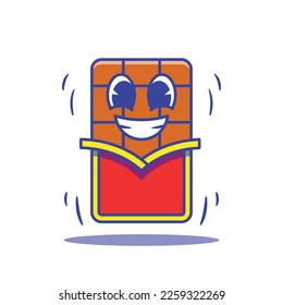 Vector illustration of cute chocolate character for birthday. card invitation, flat cartoon style.