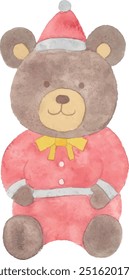 Vector illustration of a cute Christmas bear with watercolor touch